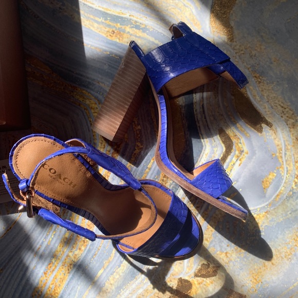 Coach • Lexey Cobalt Snakeskin Heels - Picture 3 of 8